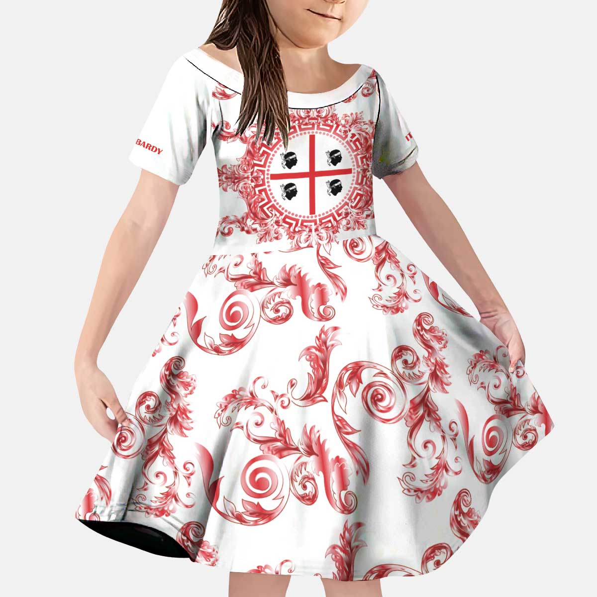 Personalized Italy Sardinia Kid Short Sleeve Dress Baroque Motif