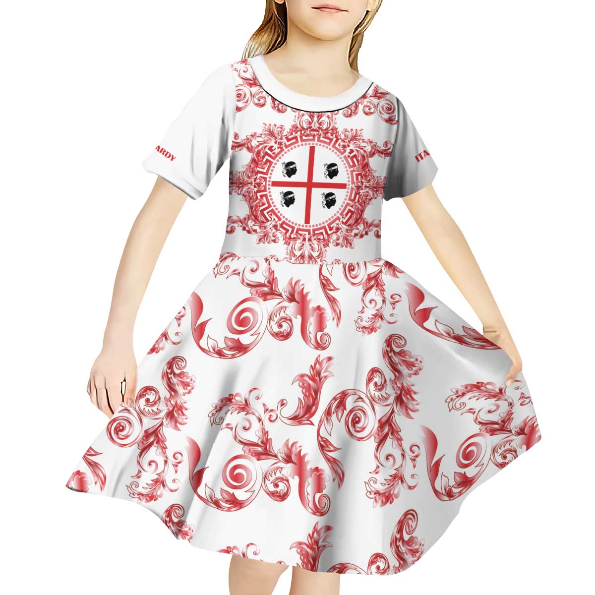 Personalized Italy Sardinia Kid Short Sleeve Dress Baroque Motif