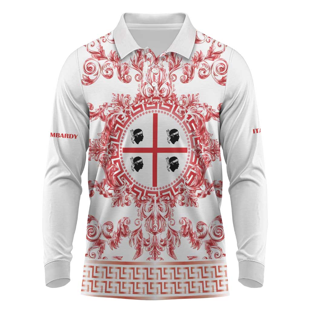 Personalized Italy Sardinia Long Sleeve Polo Shirt Baroque Motif