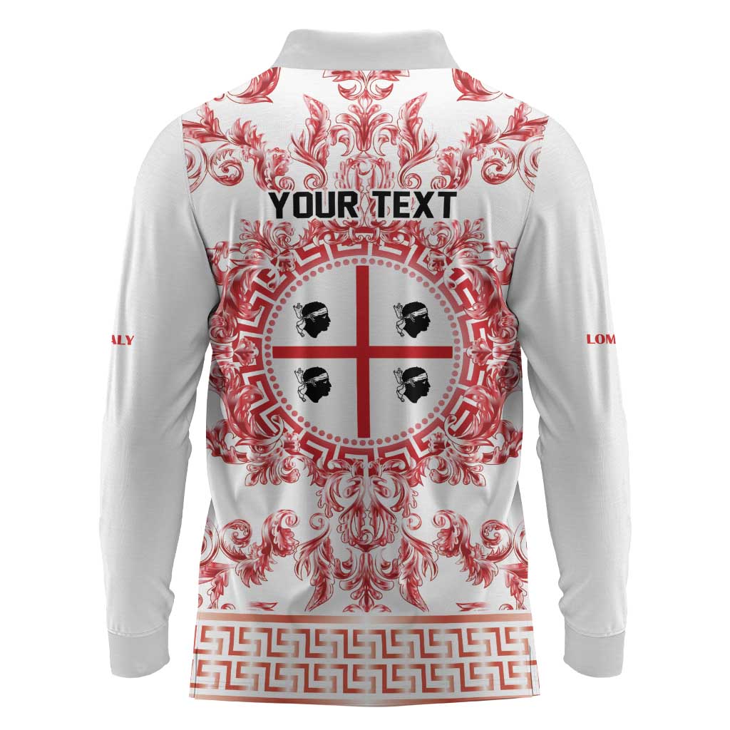 Personalized Italy Sardinia Long Sleeve Polo Shirt Baroque Motif