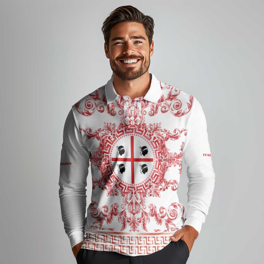 Personalized Italy Sardinia Long Sleeve Polo Shirt Baroque Motif