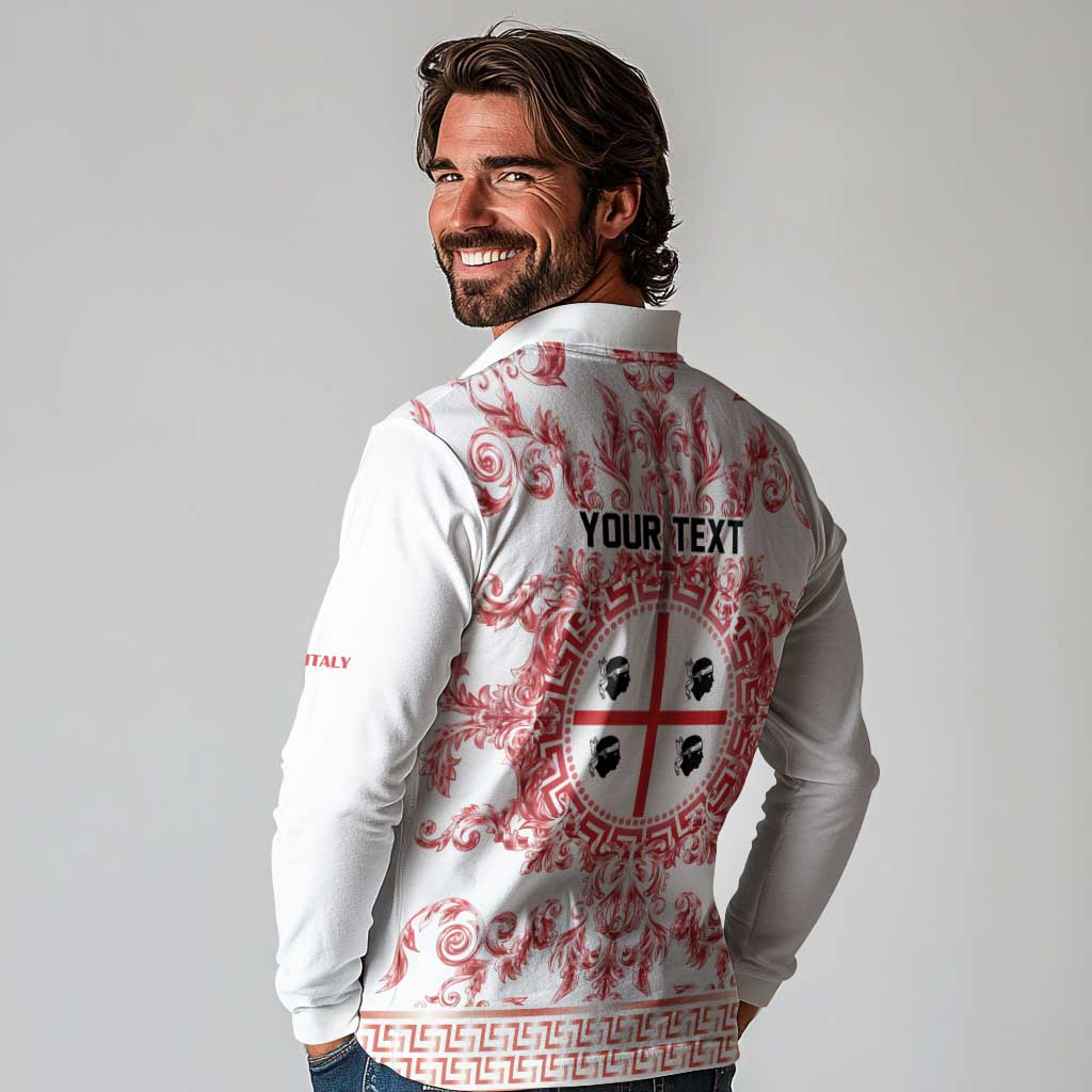 Personalized Italy Sardinia Long Sleeve Polo Shirt Baroque Motif