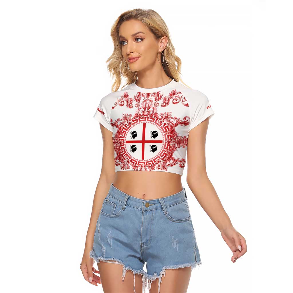 Personalized Italy Sardinia Raglan Cropped T Shirt Baroque Motif