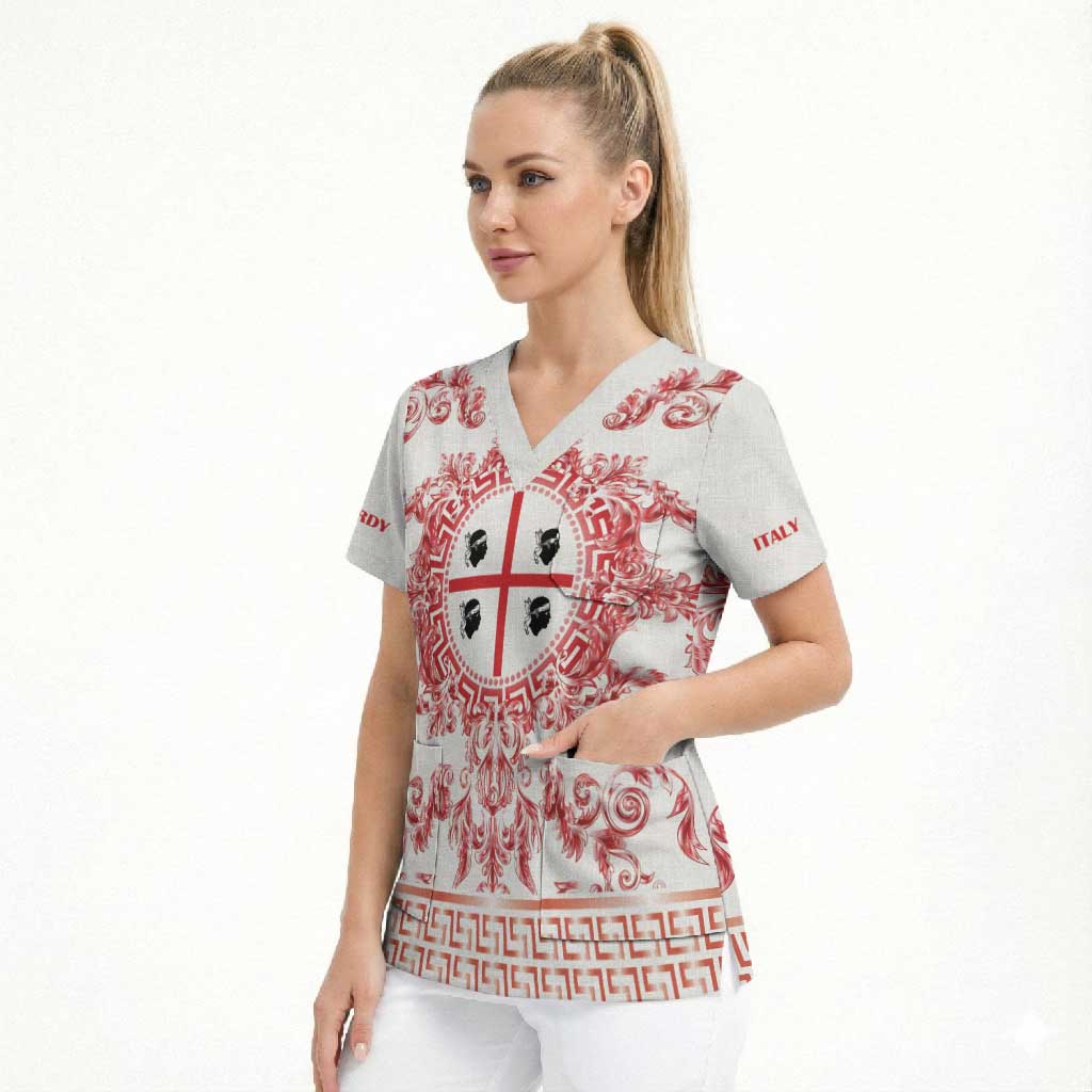 Personalized Italy Sardinia Scrub Top Baroque Motif