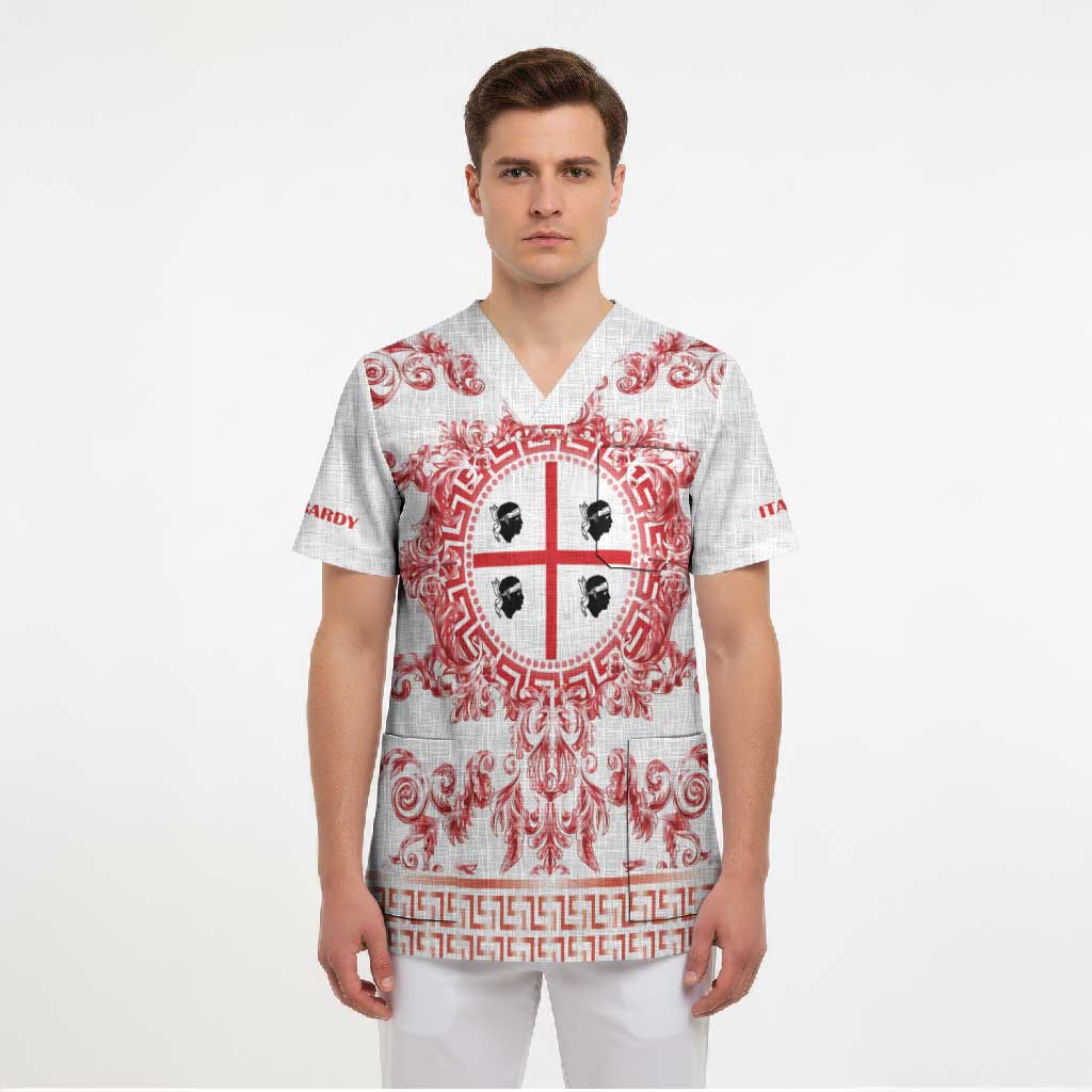 Personalized Italy Sardinia Scrub Top Baroque Motif