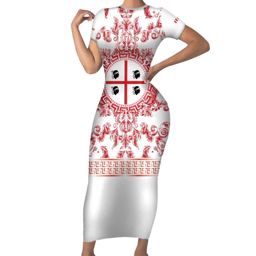 Personalized Italy Sardinia Short Sleeve Bodycon Dress Baroque Motif