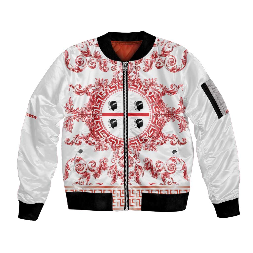Personalized Italy Sardinia Sleeve Zip Bomber Jacket Baroque Motif