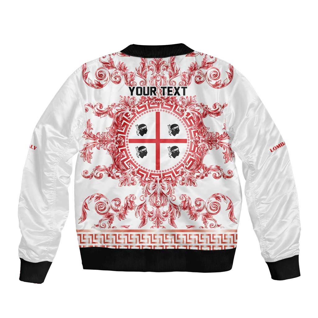 Personalized Italy Sardinia Sleeve Zip Bomber Jacket Baroque Motif