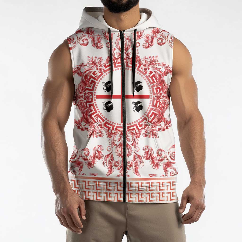 Personalized Italy Sardinia Sleeveless Zip Hoodie Baroque Motif