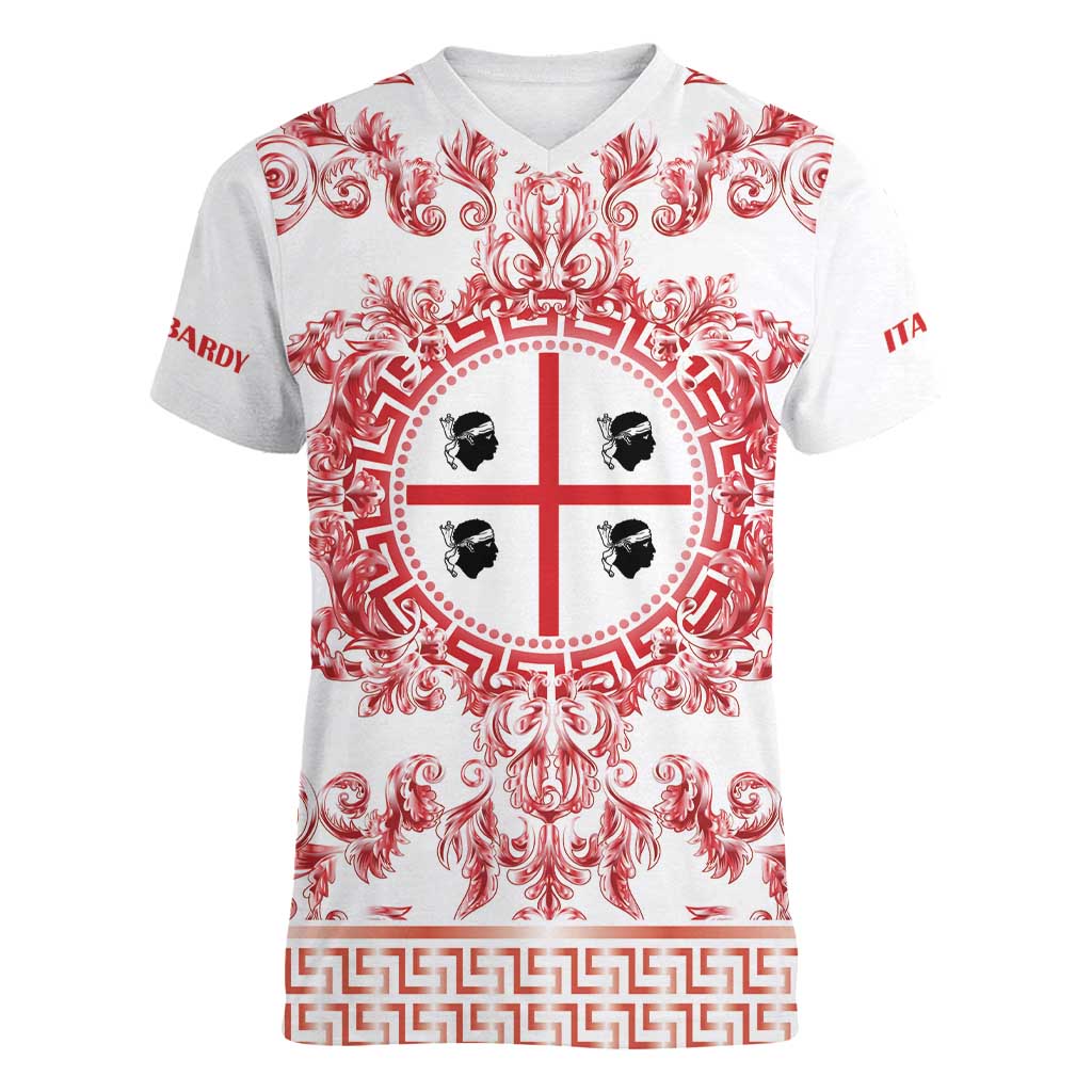 Personalized Italy Sardinia Women V-Neck T-Shirt Baroque Motif