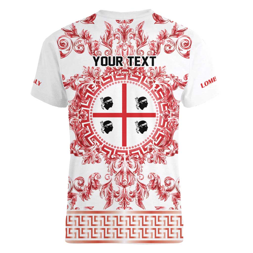 Personalized Italy Sardinia Women V-Neck T-Shirt Baroque Motif