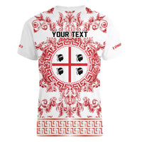 Personalized Italy Sardinia Women V-Neck T-Shirt Baroque Motif