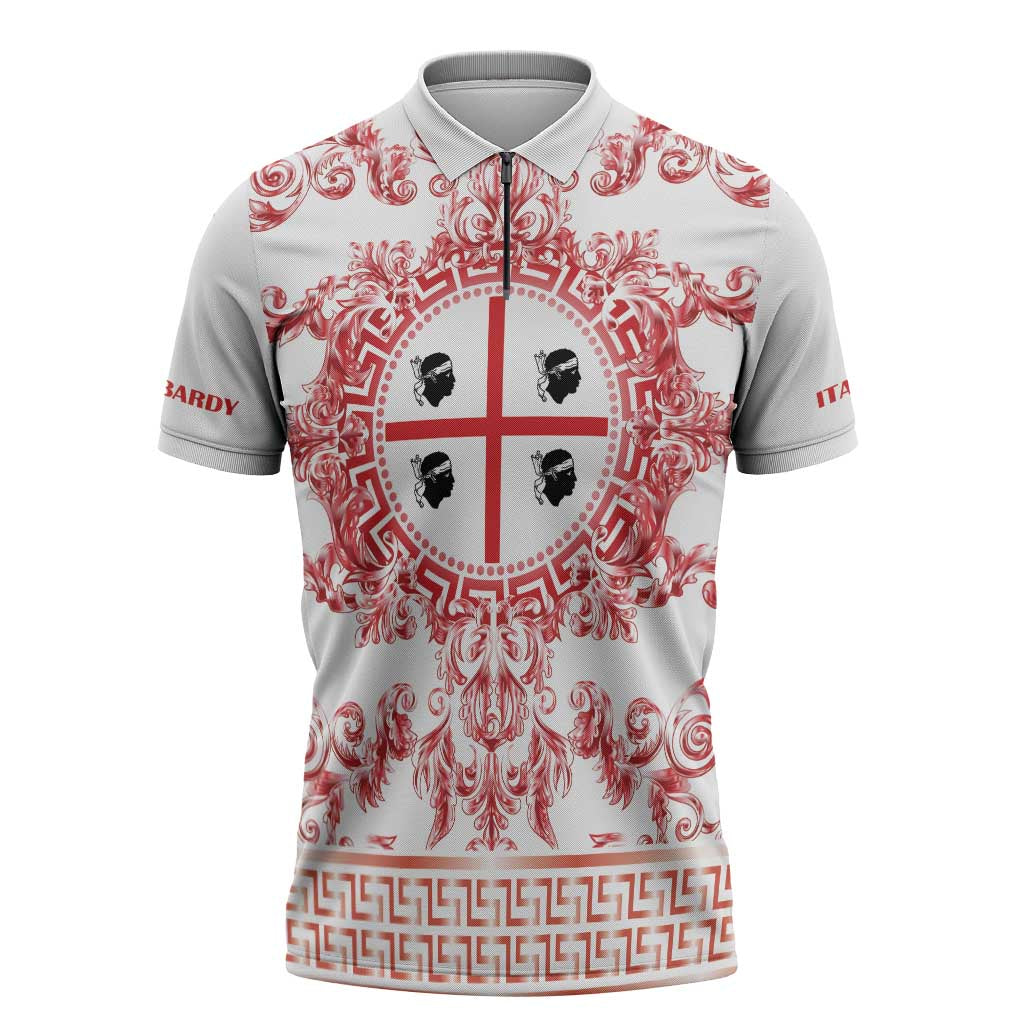 Personalized Italy Sardinia Zipper Polo Shirt Baroque Motif