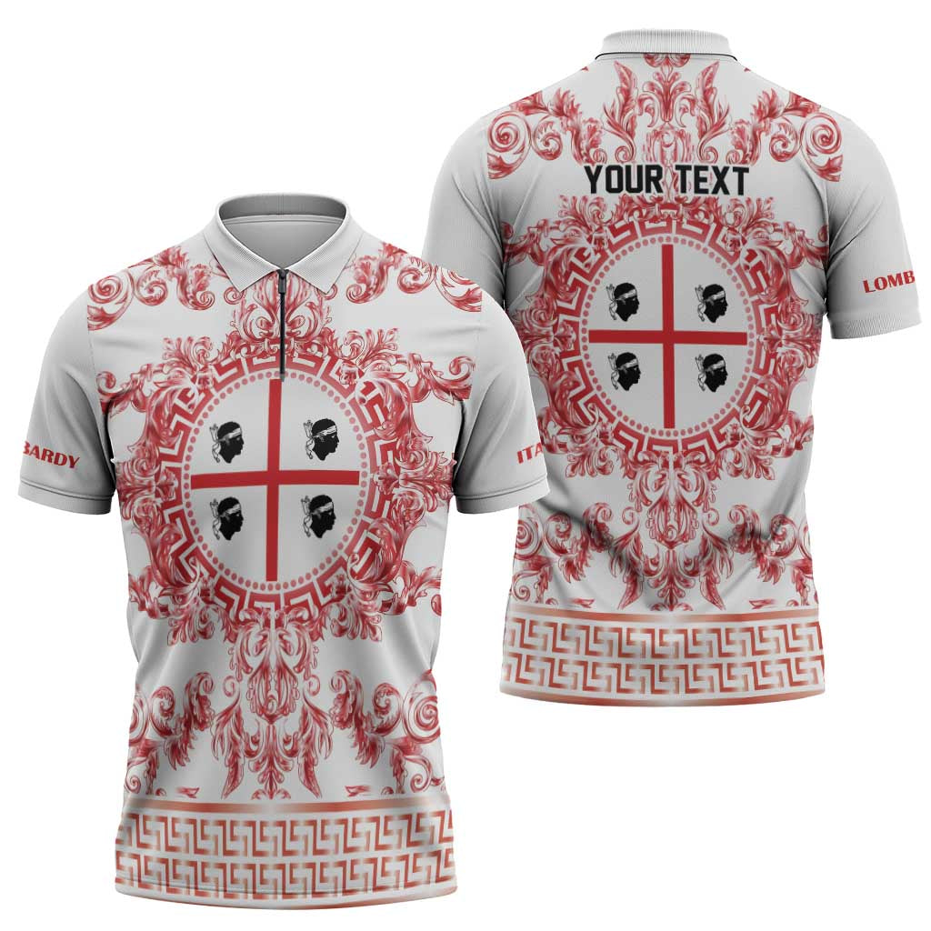 Personalized Italy Sardinia Zipper Polo Shirt Baroque Motif