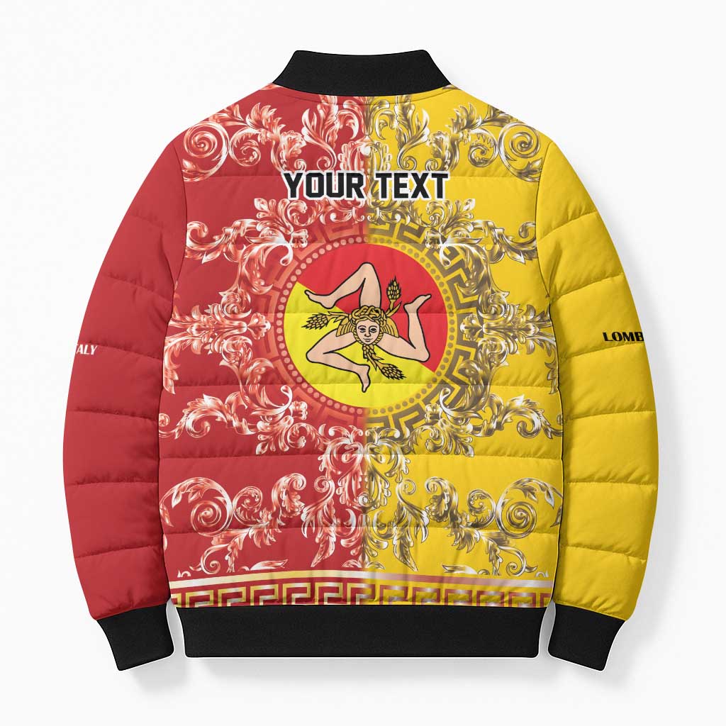Personalized Italy Sicily Bomber Puffer Jacket Baroque Motif