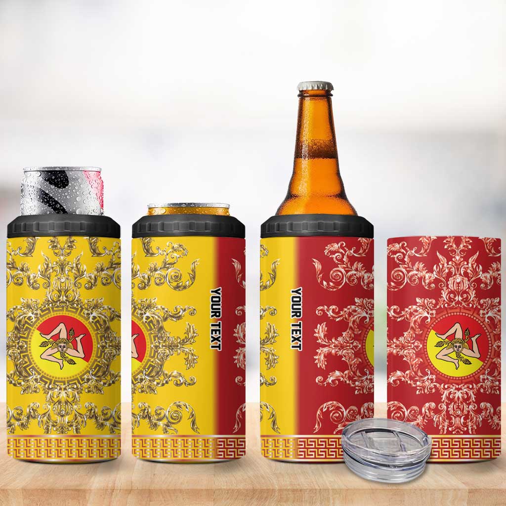 Personalized Italy Sicily 4 in 1 Can Cooler Tumbler Baroque Motif