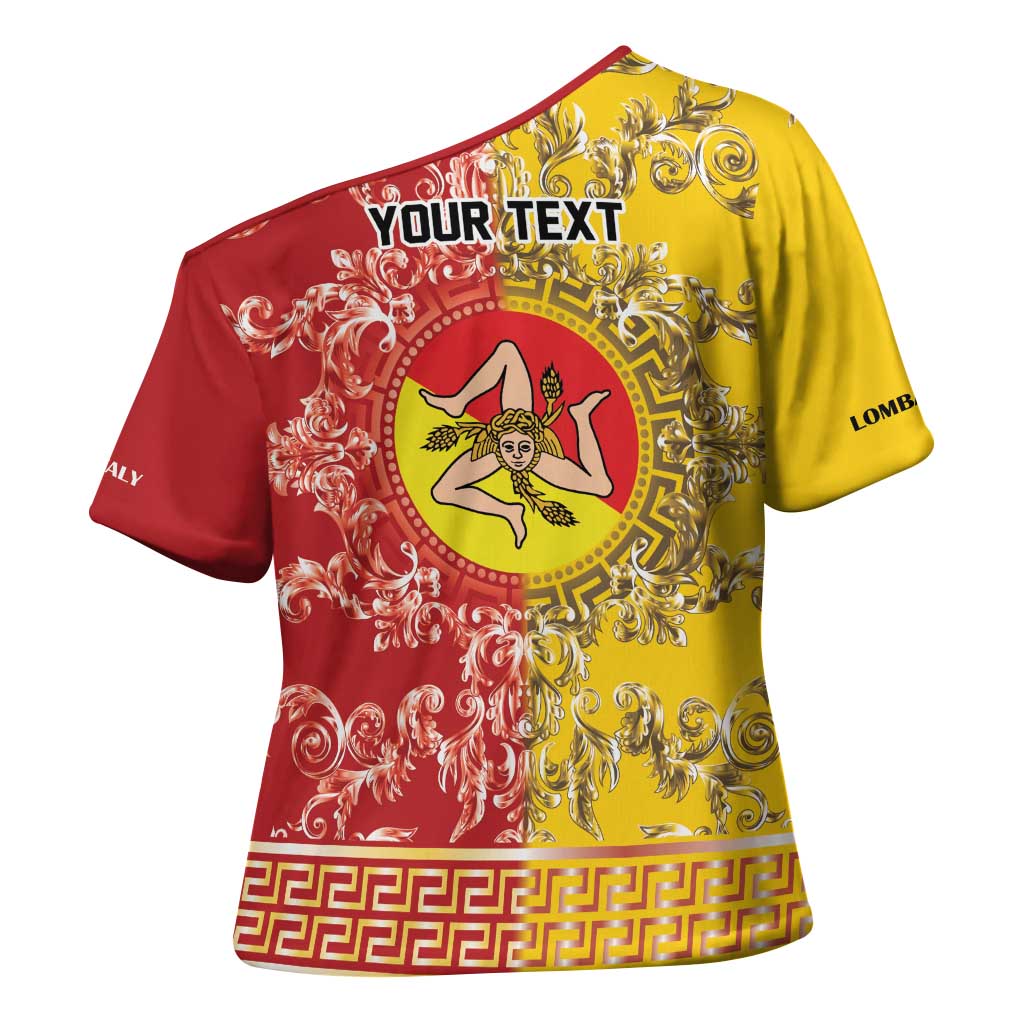 Personalized Italy Sicily Cross Shoulder Shirt Baroque Motif