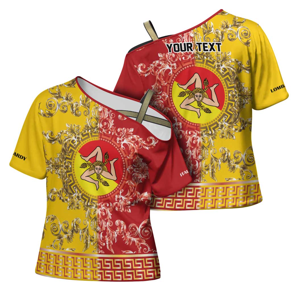 Personalized Italy Sicily Cross Shoulder Shirt Baroque Motif