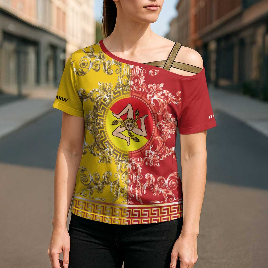 Personalized Italy Sicily Cross Shoulder Shirt Baroque Motif