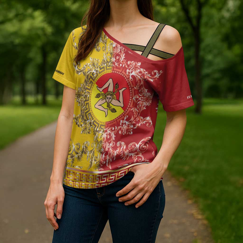 Personalized Italy Sicily Cross Shoulder Shirt Baroque Motif