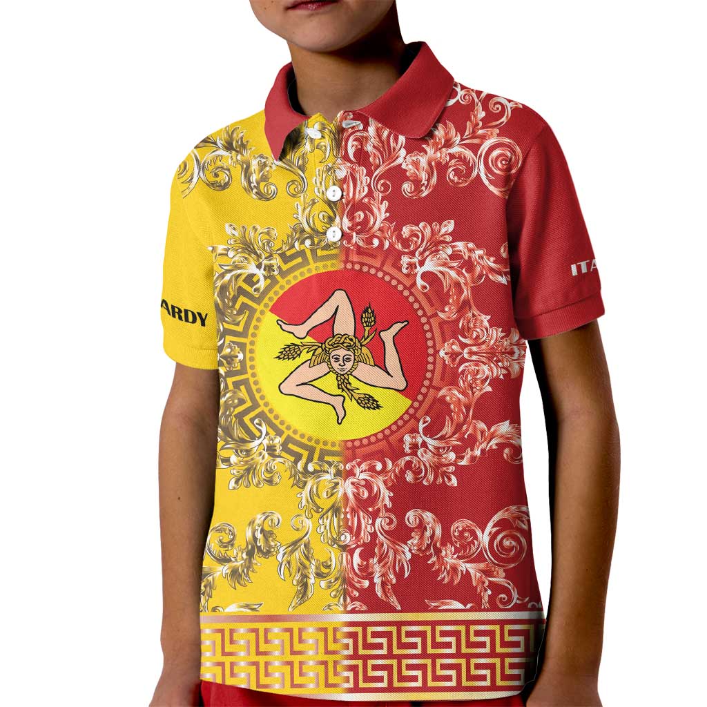 Personalized Italy Sicily Kid Polo Shirt Baroque Motif
