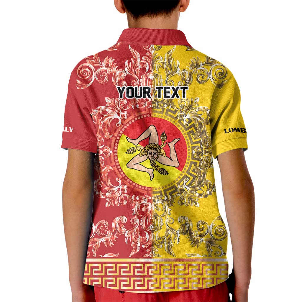 Personalized Italy Sicily Kid Polo Shirt Baroque Motif