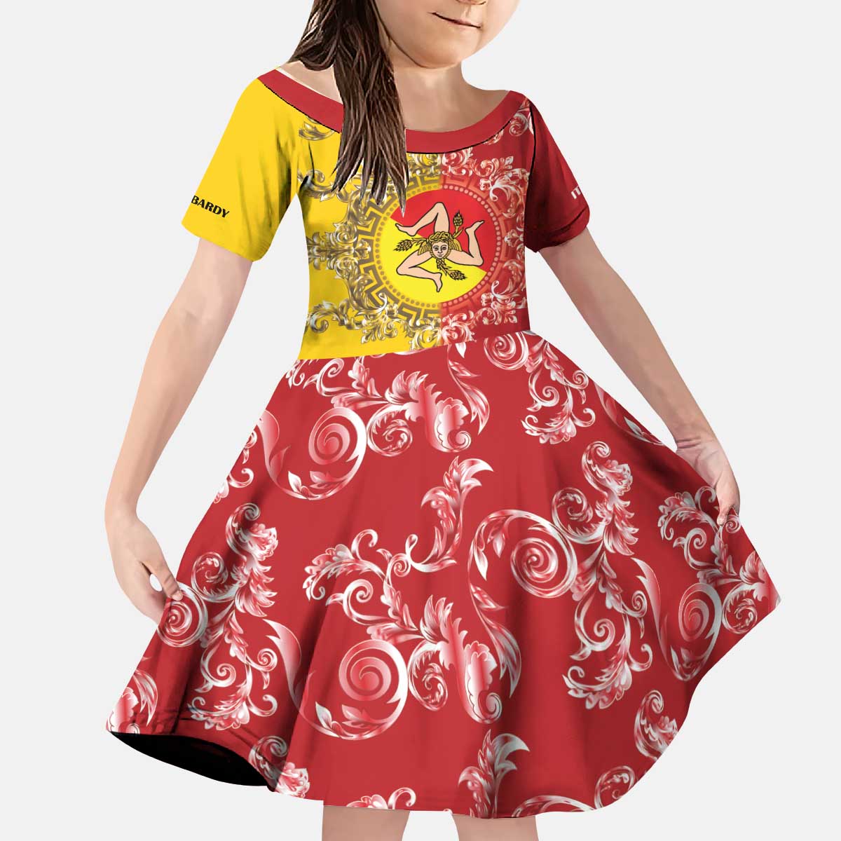 Personalized Italy Sicily Kid Short Sleeve Dress Baroque Motif