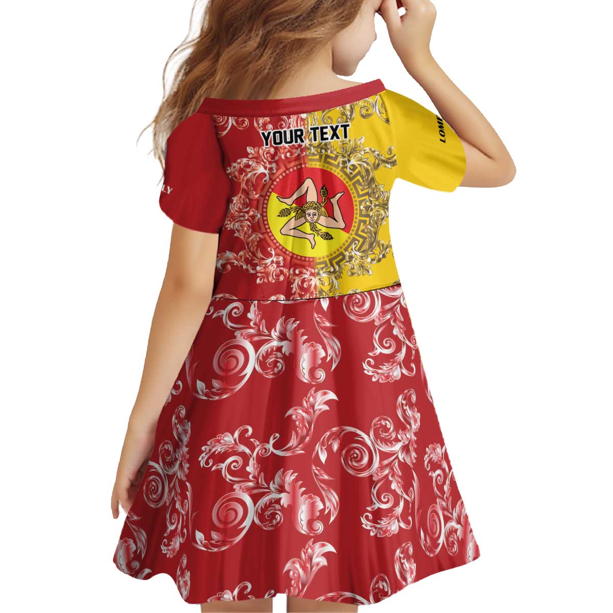Personalized Italy Sicily Kid Short Sleeve Dress Baroque Motif