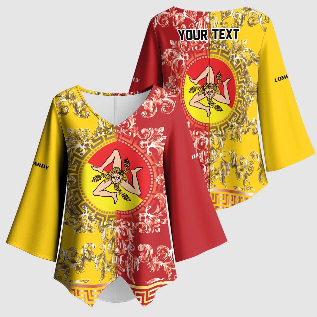 Personalized Italy Sicily Kimono Sleeve Blouse Baroque Motif