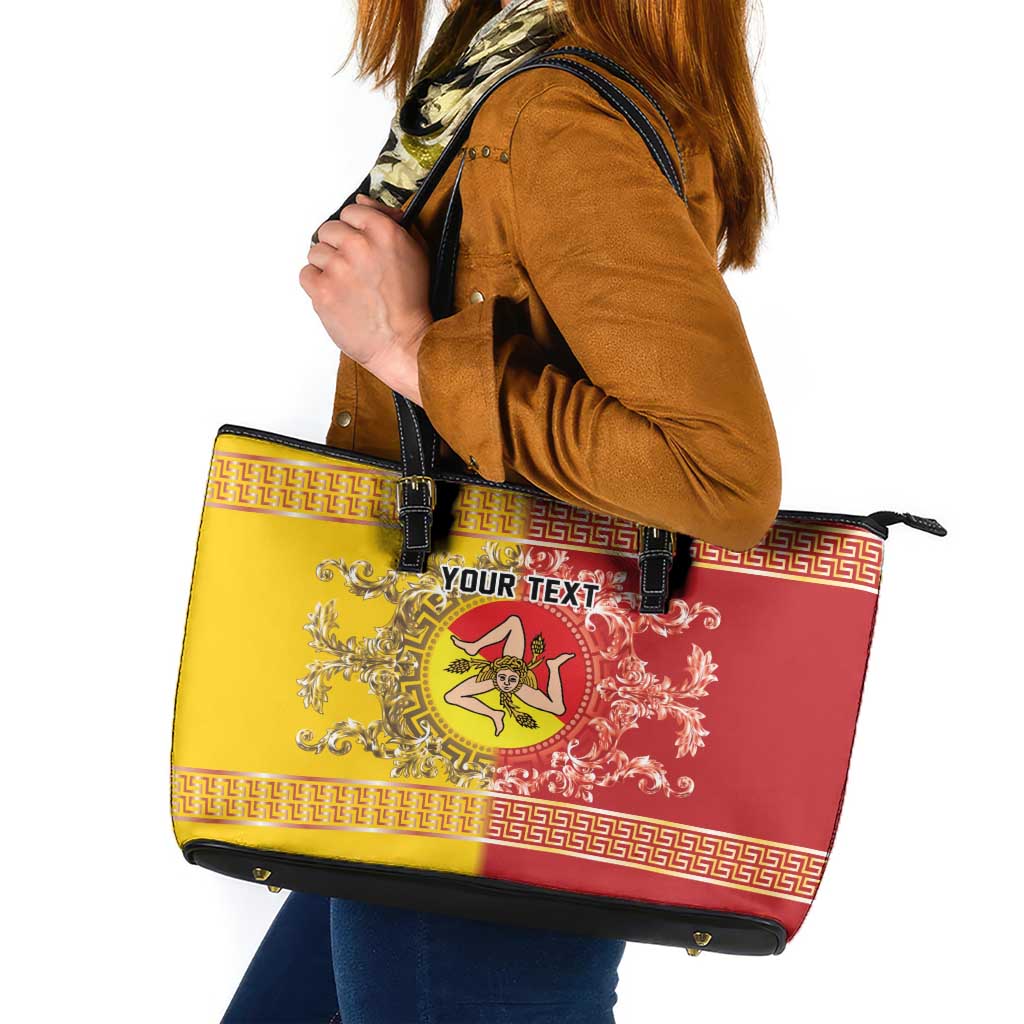 Personalized Italy Sicily Leather Tote Bag Baroque Motif