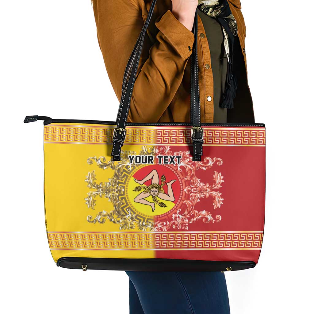 Personalized Italy Sicily Leather Tote Bag Baroque Motif