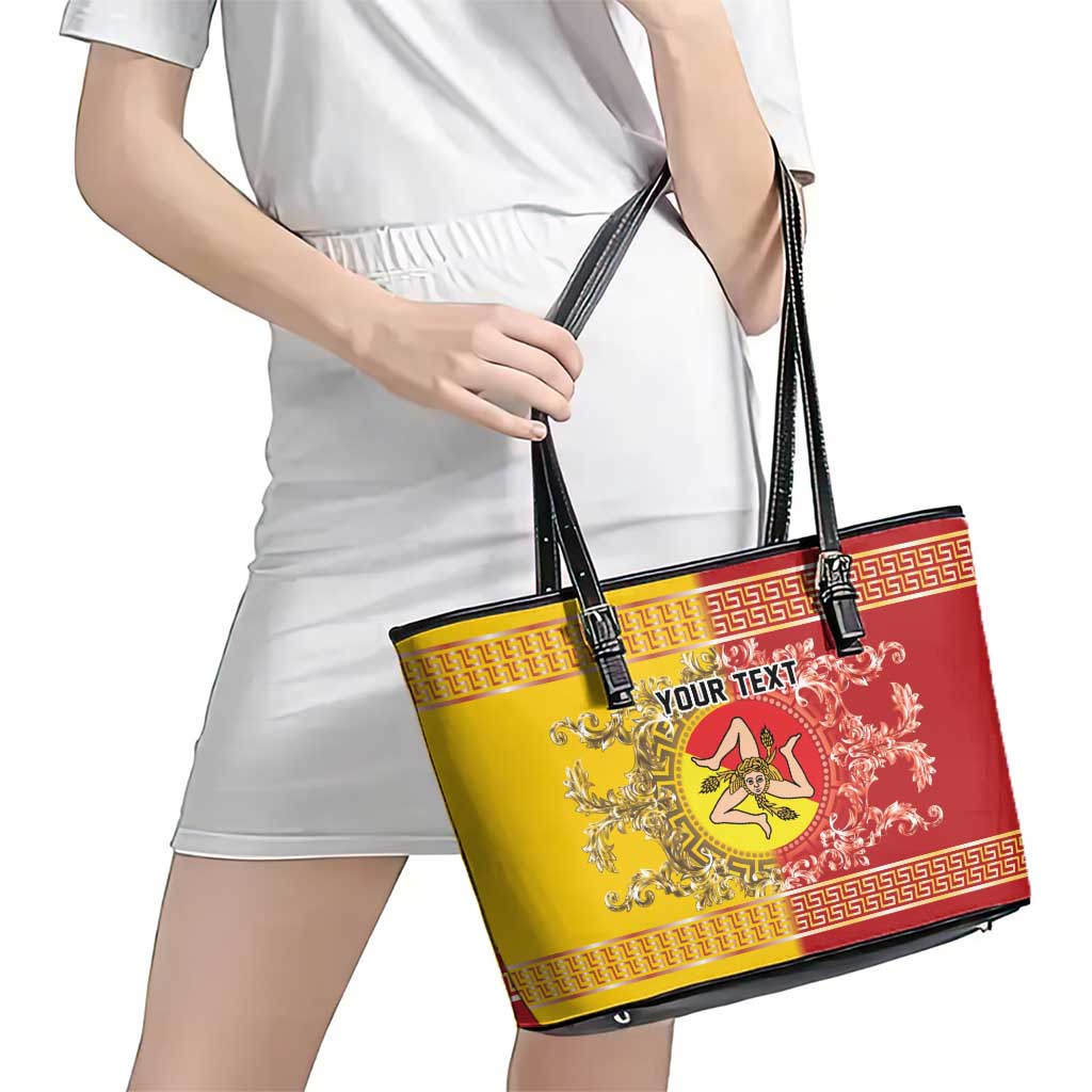 Personalized Italy Sicily Leather Tote Bag Baroque Motif