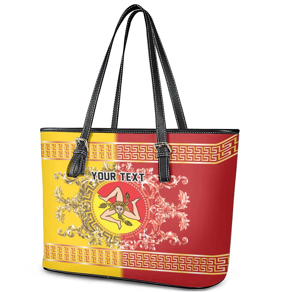 Personalized Italy Sicily Leather Tote Bag Baroque Motif