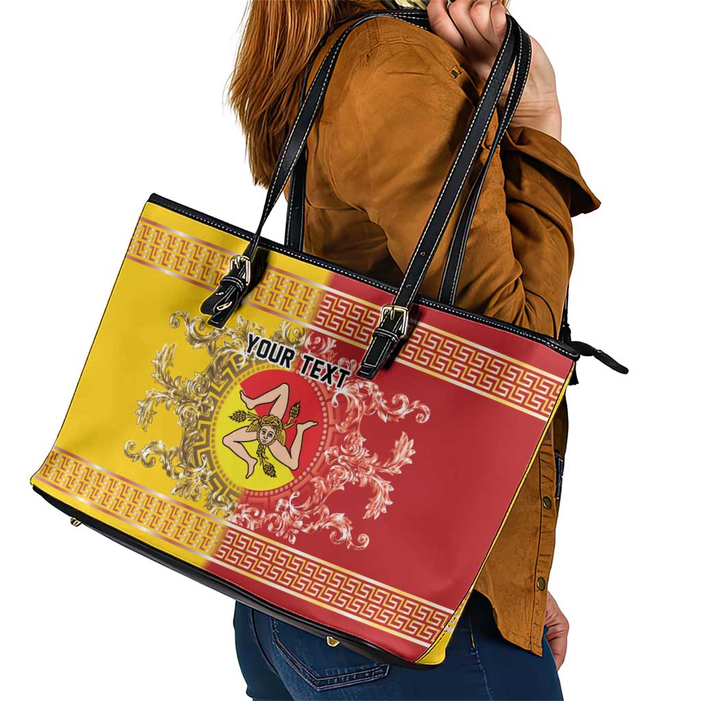 Personalized Italy Sicily Leather Tote Bag Baroque Motif
