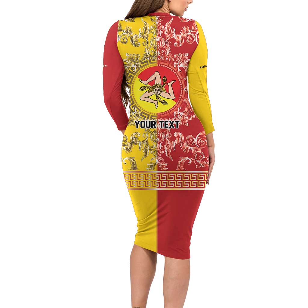 Personalized Italy Sicily Long Sleeve Bodycon Dress Baroque Motif