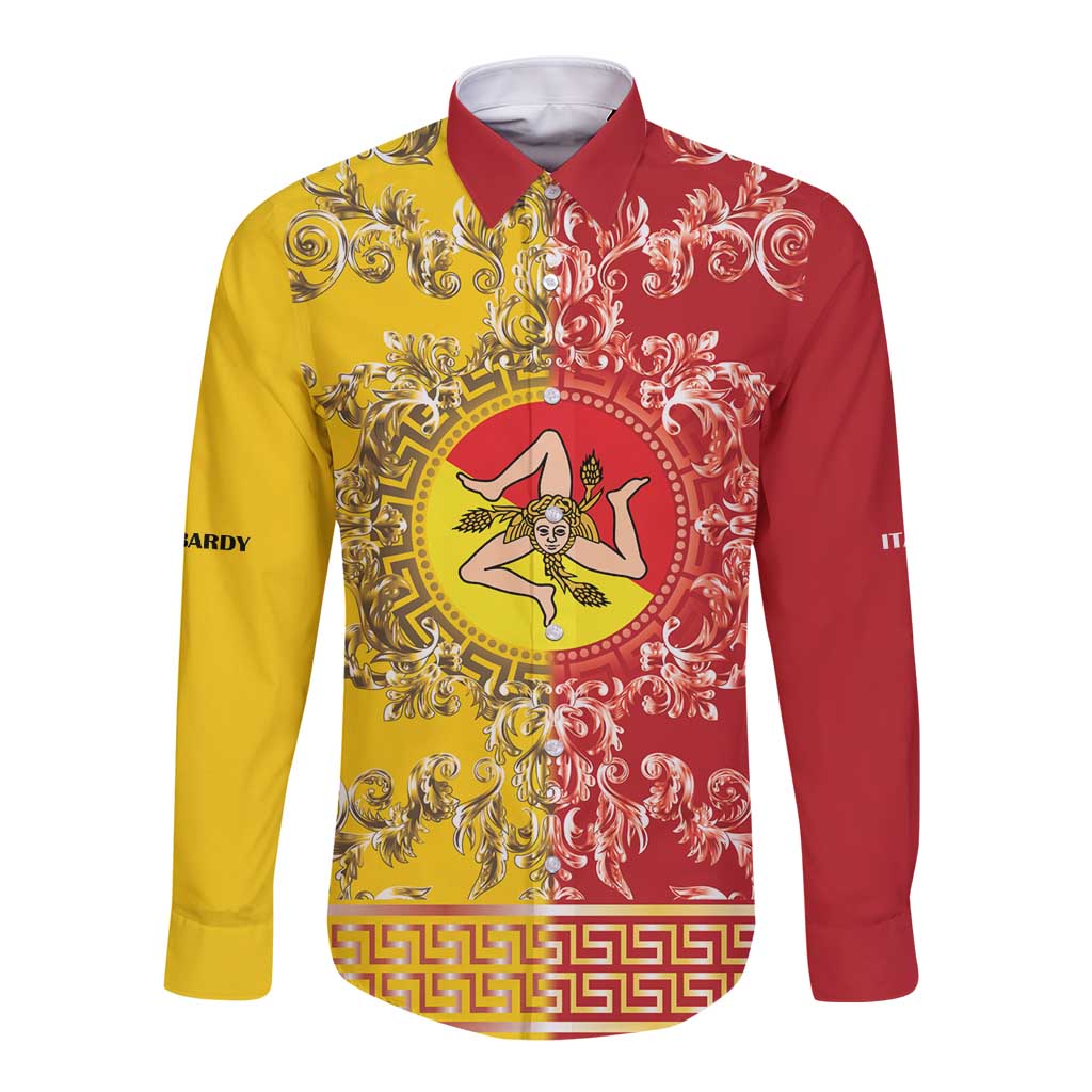 Personalized Italy Sicily Long Sleeve Button Shirt Baroque Motif