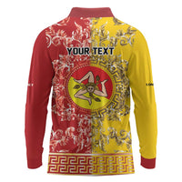Personalized Italy Sicily Long Sleeve Polo Shirt Baroque Motif