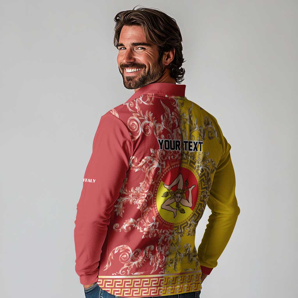Personalized Italy Sicily Long Sleeve Polo Shirt Baroque Motif