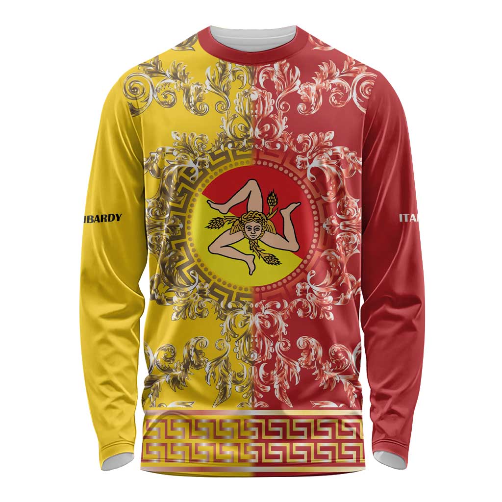Personalized Italy Sicily Long Sleeve Shirt Baroque Motif