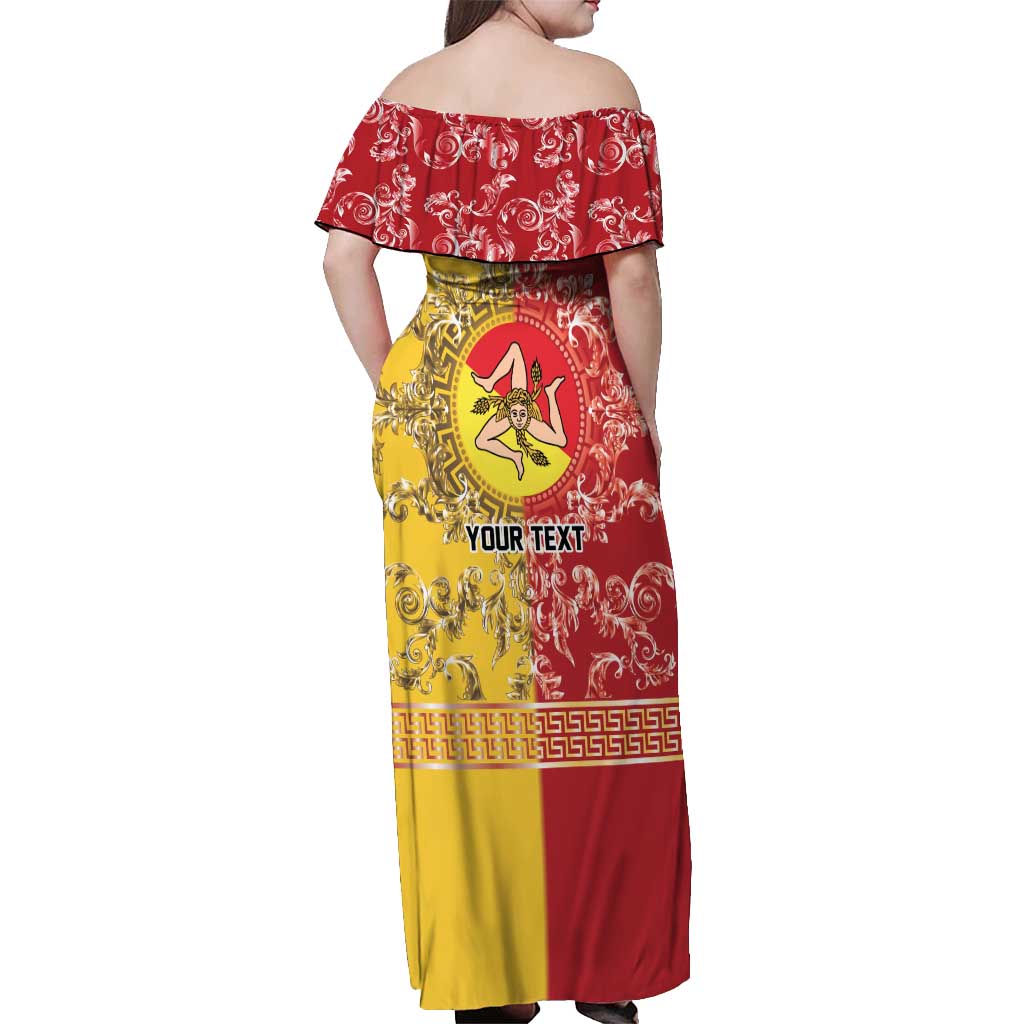 Personalized Italy Sicily Off Shoulder Maxi Dress Baroque Motif