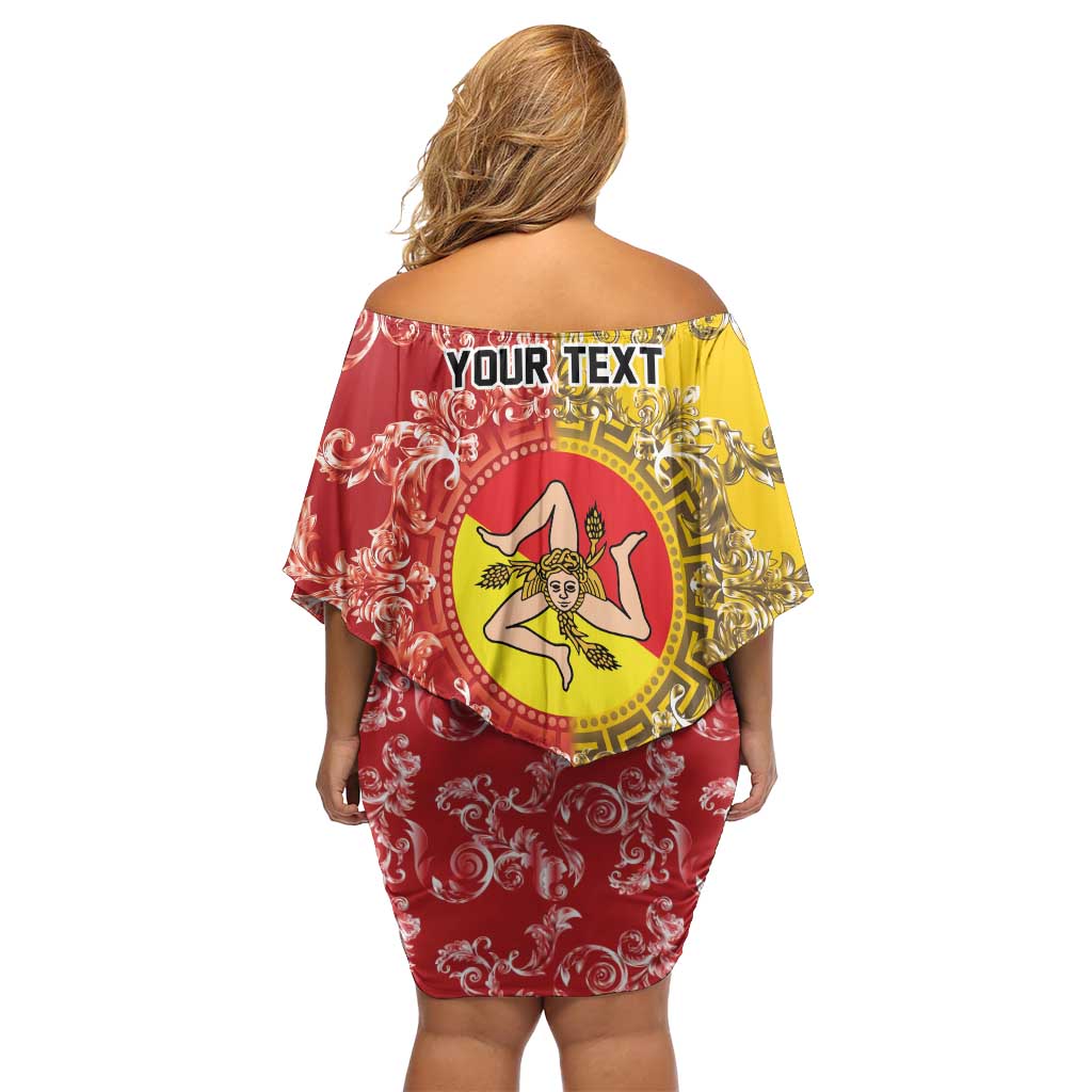 Personalized Italy Sicily Off Shoulder Short Dress Baroque Motif