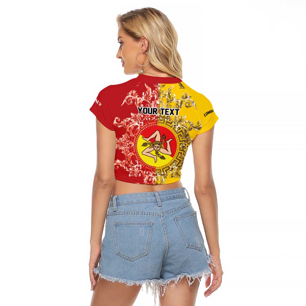 Personalized Italy Sicily Raglan Cropped T Shirt Baroque Motif
