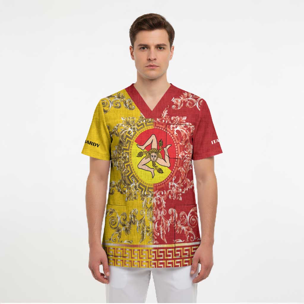 Personalized Italy Sicily Scrub Top Baroque Motif