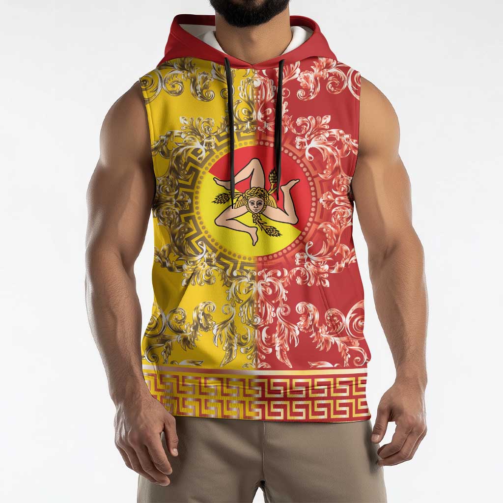 Personalized Italy Sicily Sleeveless Hoodie Baroque Motif