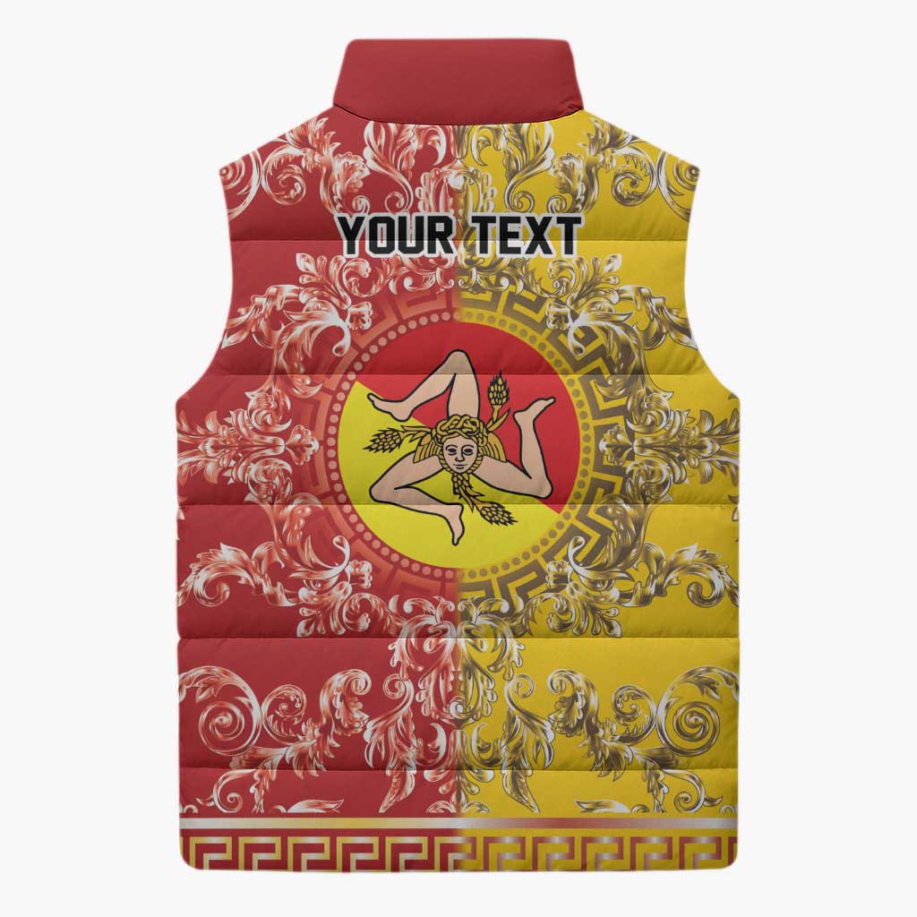 Personalized Italy Sicily Sleeveless Puffer Jacket Baroque Motif