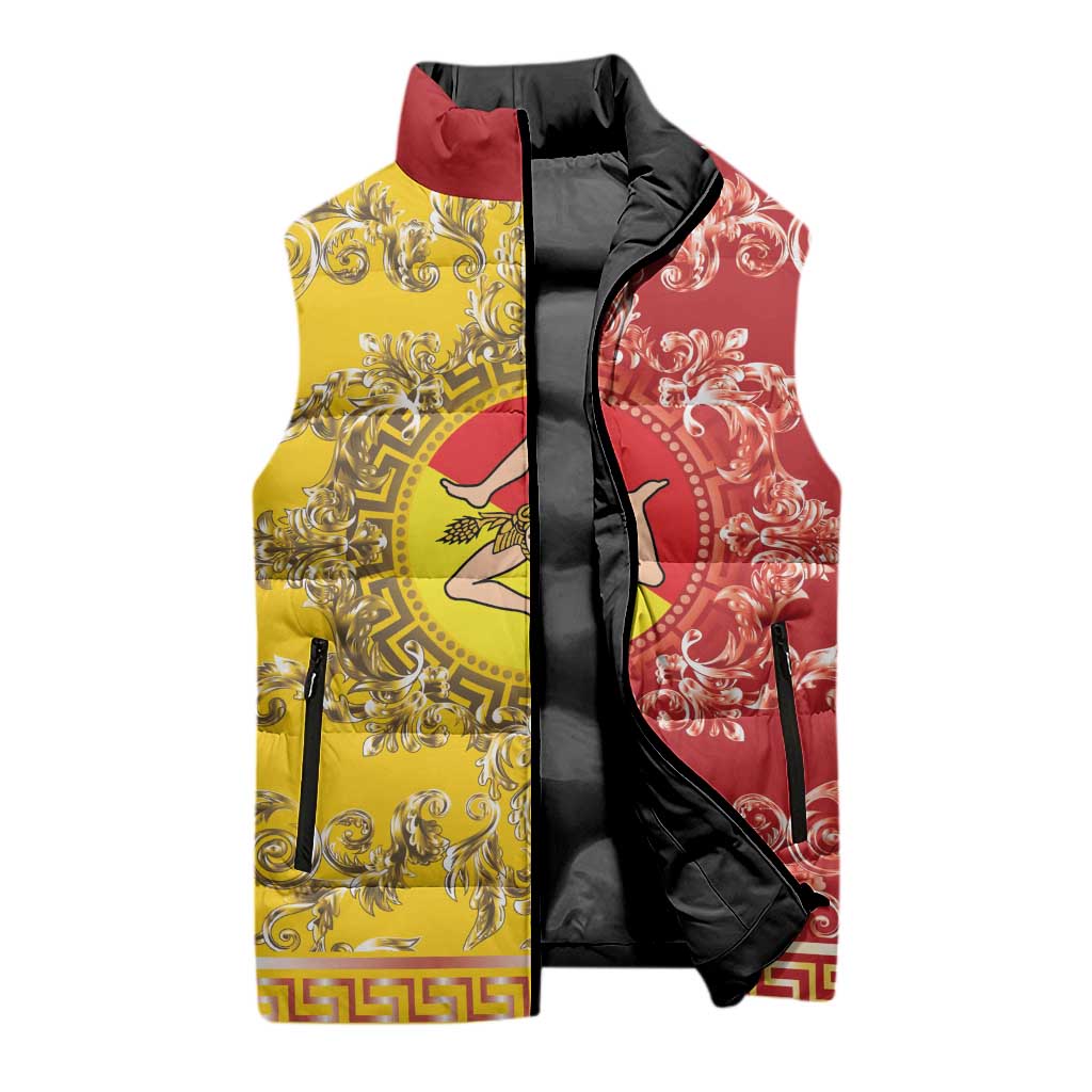Personalized Italy Sicily Sleeveless Puffer Jacket Baroque Motif
