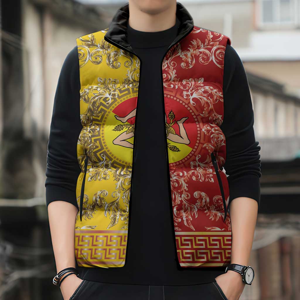 Personalized Italy Sicily Sleeveless Puffer Jacket Baroque Motif