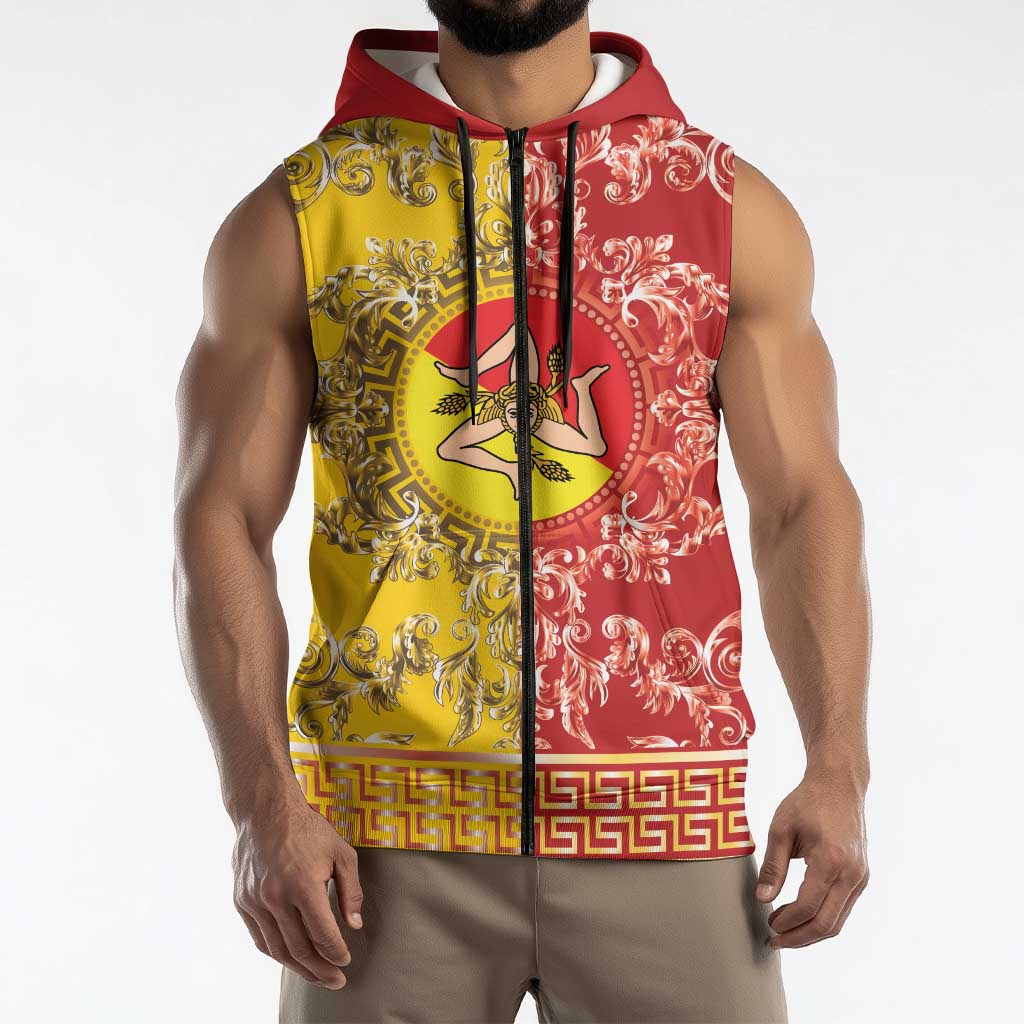 Personalized Italy Sicily Sleeveless Zip Hoodie Baroque Motif