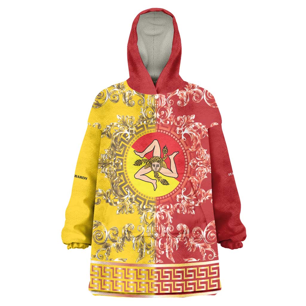 Personalized Italy Sicily Wearable Blanket Hoodie Baroque Motif