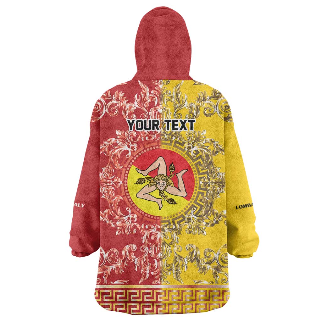 Personalized Italy Sicily Wearable Blanket Hoodie Baroque Motif